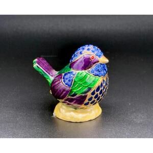 Exotic Jeweled Bird Trinket Box | Crystal Enamel Hinged Collectible